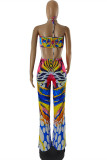 Multicolor Fashion Sexy Print Backless Strapless Regular Jumpsuits