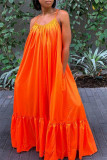 Orange Sexig Casual Solid Backless Spaghetti Strap Loose Sling Dress