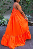 Orange Sexig Casual Solid Backless Spaghetti Strap Loose Sling Dress