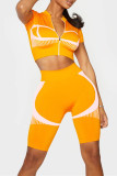 Vêtements de sport décontractés imprimé col zippé basique manches courtes deux pièces orange