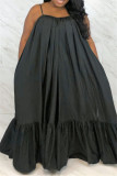 黒のセクシーなカジュアルソリッドバックレススパゲッティストラップルーズスリングドレス
