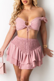 Розовый модный сексуальный однотонный ремешок без спинки с открытыми плечами из двух частей