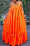 Оранжевое сексуальное повседневное однотонное свободное платье с открытой спиной на бретельках