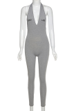 Combinaisons maigres gris foncé de vêtements de sport solides à col en V et dos nu