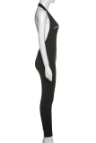 Zwarte sexy sportkleding Effen rugloze skinny jumpsuits met V-hals