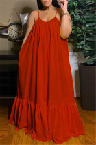 Красное сексуальное повседневное однотонное свободное платье с открытой спиной и бретельками на бретелях
