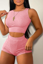 Pink Sexy Solid Patchwork O Neck Sleeveless Two Pieces