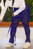 Модные прозрачные однотонные прозрачные брюки со средней посадкой средней талии Royal Blue Fashion Sexy Solid Draw String