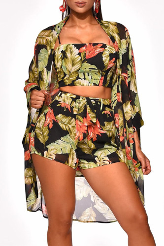Black Fashion Sexy Print Basic Square Collar Long Sleeve Two Pieces