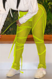 Модные прозрачные однотонные прозрачные брюки со средней посадкой средней талии Royal Blue Fashion Sexy Solid Draw String