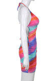 Vestidos de falda lápiz halter con cordón estampado sexy multicolor