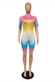 Multicolor Fashion Casual Print Basic Turtleneck Skinny Romper