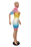 Combi-short moulant basique à col roulé et à la mode multicolore