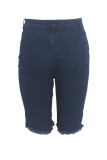 Blauwe mode casual effen gescheurde normale jeans met hoge taille