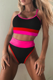 Rose Red Sexy Leopard Color Block Patchwork Swimwears
