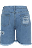 Short jeans azul com botão e manga alta patchwork assimétrico lisos shorts retos