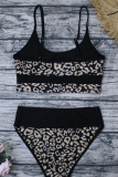 Zwart sexy luipaard kleurblok patchwork badmode
