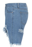 Bleu Denim Bouton Braguette Sans Manches Haute Asymétrique Patchwork Solide Short Droit Shorts