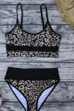 Black Sexy Leopard Color Block Patchwork Swimwears