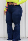 Jeans Azul Escuro Sexy Plus Size Sólido
