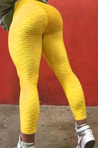 Yellow Sexy Solid Patchwork Skinny High Waist Pencil Solid Color Bottoms