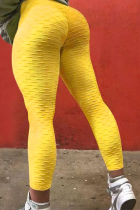 Lápis de cintura alta amarelo sexy patchwork sólido skinny fundo de cor sólida