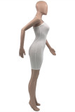 Белое модное сексуальное однотонное платье без рукавов с открытой спиной на одно плечо