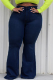 Jeans Azul Escuro Sexy Plus Size Sólido