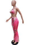 Pink Fashion Sexy Print Backless Swimwears