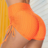 Orangefarbene, sexy, einfarbige, gerade Patchwork-Hose mit Kordelzug