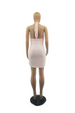 Light Pink Fashion Sexy Solid Backless Halter Sleeveless Dress