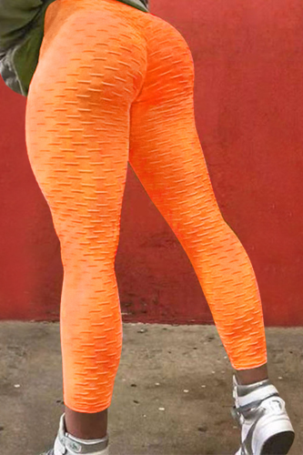 Tangerine Red Sexy Solid Patchwork Skinny High Waist Pencil Solid Color Bottoms