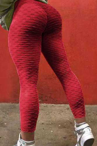 Burgundy Sexy Solid Patchwork Skinny High Waist Pencil Solid Color Bottoms