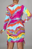 Vestidos saia lápis colorido com estampa de patchwork decote em v