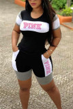 Gele mode letter bedrukte T-shirt shorts sportset