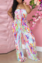 Colour Fashion Sexy Print Backless Strap Design Strapless Regular Jumpsuits