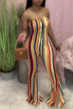 Colour Sexy Casual Striped Print Backless Strapless Regular Jumpsuits