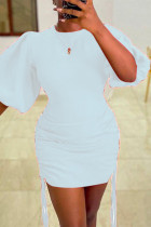 Белое модное сексуальное однотонное базовое платье с круглым вырезом и коротким рукавом