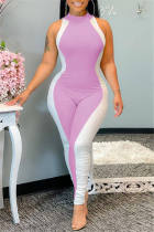Pink Fashion Casual Patchwork Basic O Neck Regular Jumpsuits
