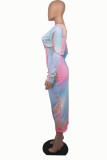 Розовое модное сексуальное базовое платье с V-образным вырезом и длинным рукавом с принтом
