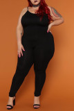Zwarte Sexy Casual Solid Basic Spaghetti Band Plus Size Jumpsuits