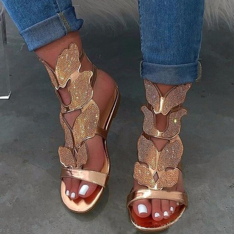 

Gold Fashion Hollowed Out Hot Drill Fish Mouth Out Door Sandals