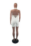 White Sexy Solid Hollowed Out Backless Strap Design Halter Skinny Romper