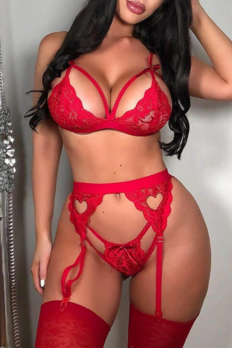 

Red Sexy Patchwork Hollowed Out See-through Lingerie