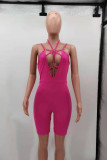Pink Fashion Sexy Solid Hollowed Out Backless Spaghetti Strap Skinny Romper