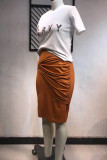 Оранжевый Мода Повседневная Пэчворк Пэчворк О Шеи Плюс Размер Из Двух Частей