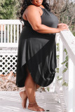 Zwarte sexy casual plus size effen rugloze mouwloze jurk met o hals
