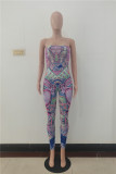 Purple Sexy Casual Print Backless Strapless Skinny Tube Tops Jumpsuits