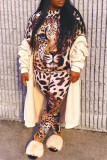 Estampado de leopardo Moda Casual Estampado de leopardo O Cuello Tallas grandes Dos piezas