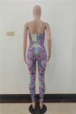 Purple Sexy Casual Print Backless Strapless Skinny Tube Tops Jumpsuits